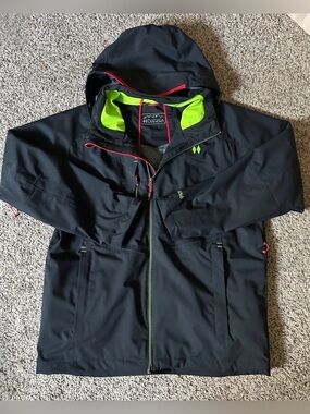 Double Diamond Men’s XL Black Waterproof Hooded Rain Jacket Lime Lined